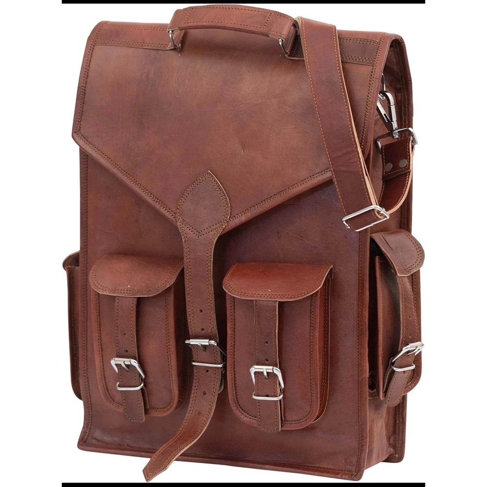 Vintage Distressed Brown Leather Satchel Backpack Crossbody Messenger Bag